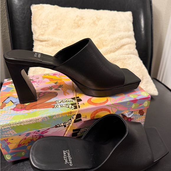 Jeffrey Campbell Black Leather Mules - Picture 2 of 4